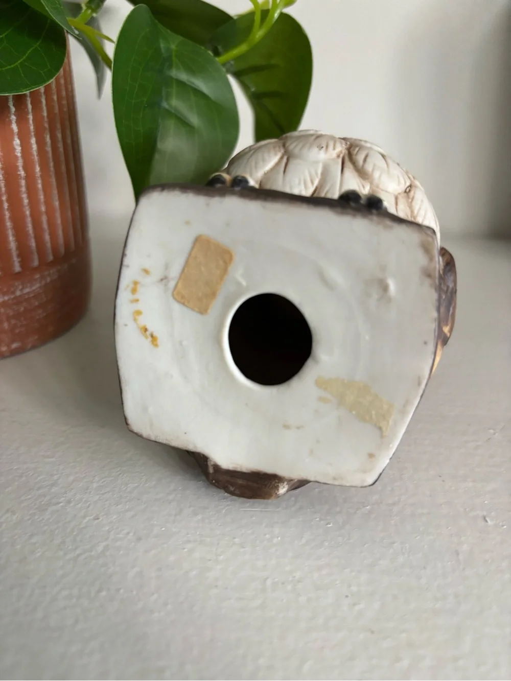 Vintage Mcm retro ceramic grumpy owl tapered candle holder